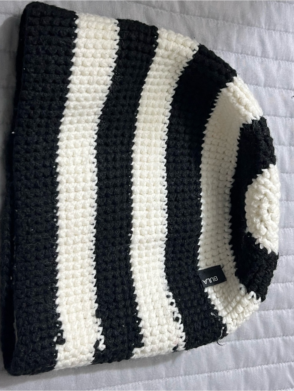 Cozy Black & White Lined Crochet Beanie